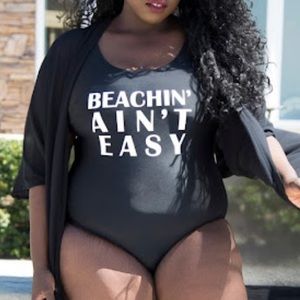 Lane Bryant Livi Swim One Piece Suit Beachin Ain’t Easy Black & White
